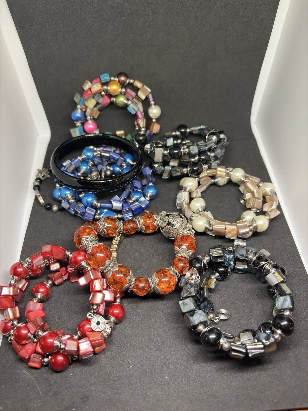 Vintage Rhinestone Silver Tone Multicolor Mop Bracelet Lot